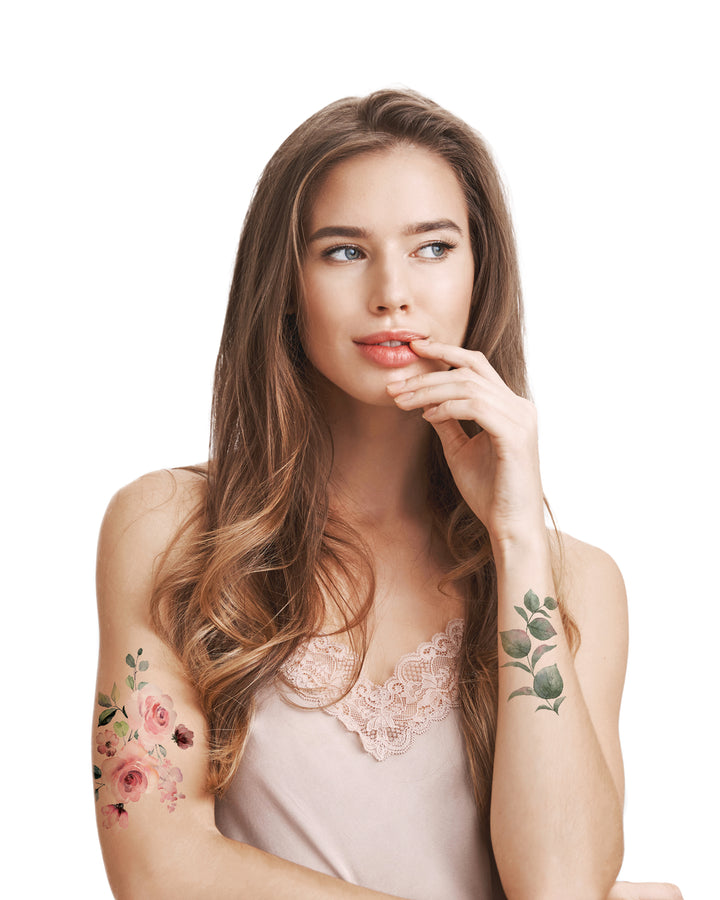 Roses floral temporary tattoos TATTonme Rose bloom set