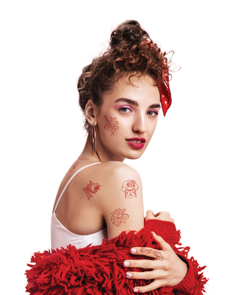 Frida red temporary tattoos